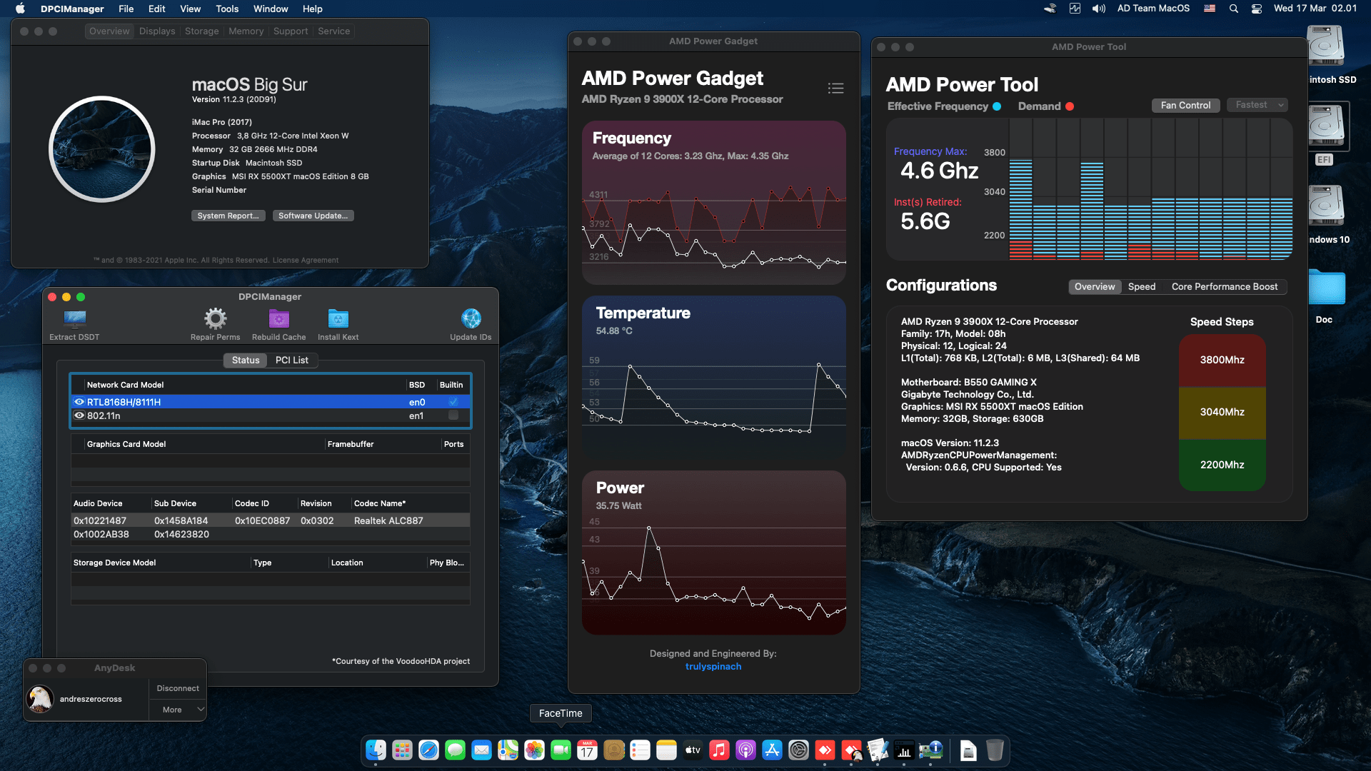 Success Hackintosh macOS Big Sur 11.2.3 Build 20D91 in Gigabyte B550 Gaming X + AMD Ryzen 9 3900X + MSI RX 5500XT